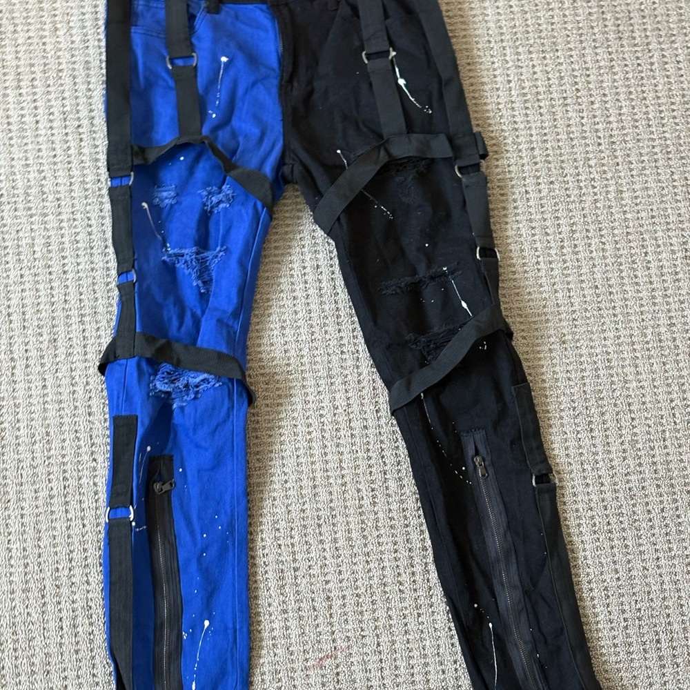 Blue and Black Strap Detail Pants
